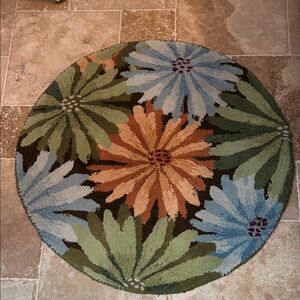Pier 1 Floral Round Door Mat with Green, Blue, and Orange